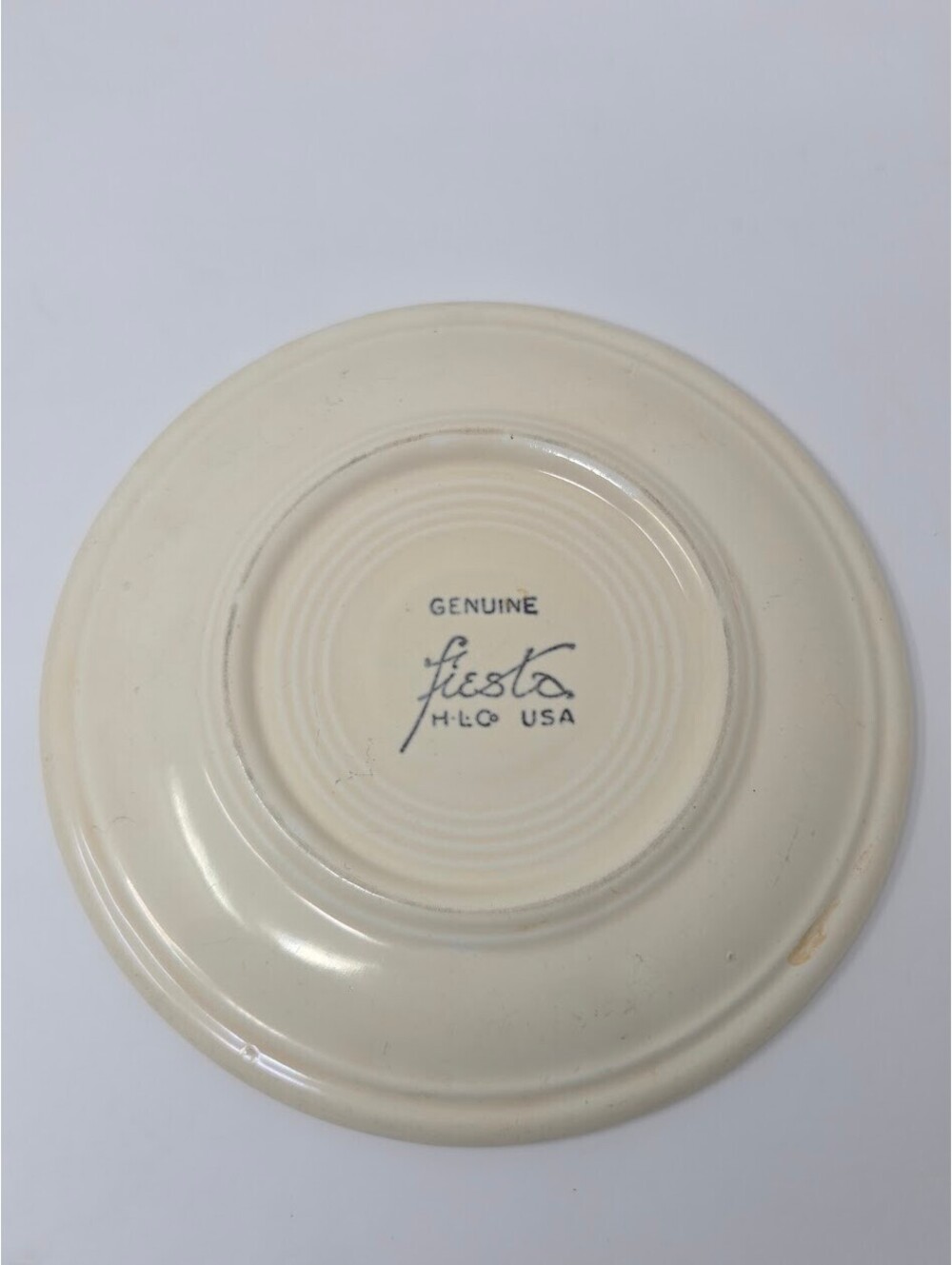 Vintage 1936 Genuine Fiesta HLC USA White Saucer Plate 6 Inch Concentric Rings